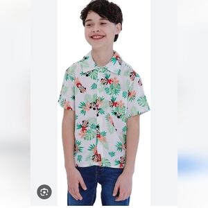 Disney White Tropical Mickey Mouse Button-Down Shirt
